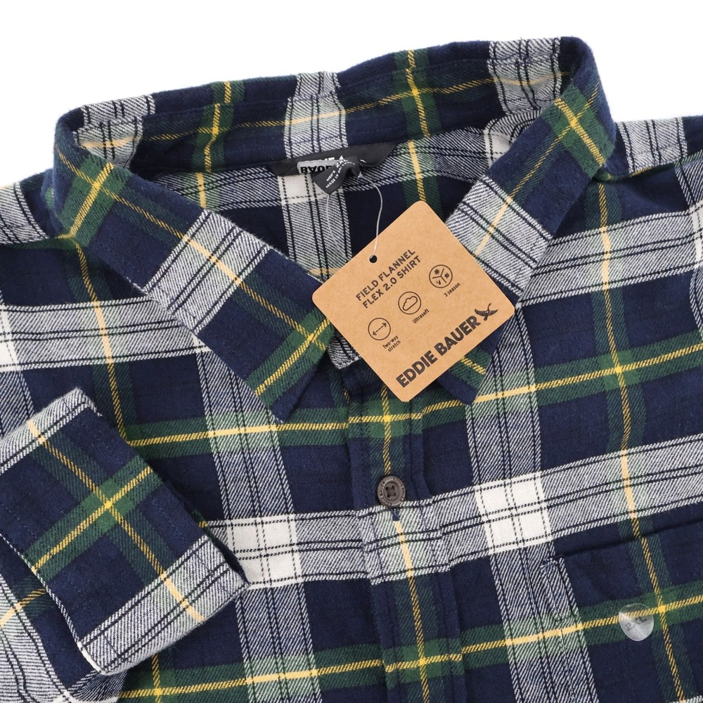 NEW Eddie Bauer Field Flannel Flex 2.0 Shirt Navy Long Sleeve Mens XXL Shirt